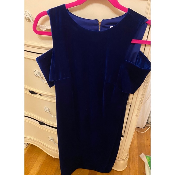Calvin Klein Dresses & Skirts - Royal crushed velvet midi dress cut out at arm!